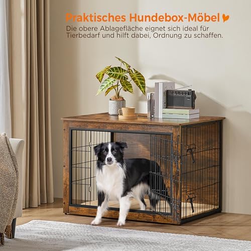 Yaheetech Hundekäfig Möbel mit Hundedecke & 2 Türen, Hundebox für Zuhause, Moderne Hundehütte Indoor, Hundebox Holz für Wohnzimmer, 96x65x68 cm, Braun