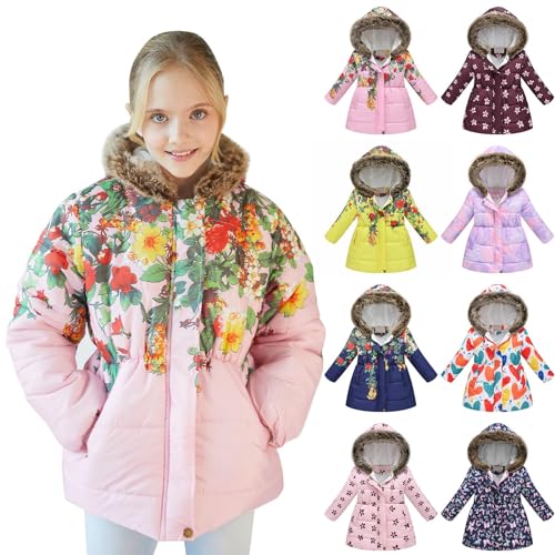 Girls Winter Coats Hooded Sherpa Lined Lightweight Jacket Thick Warm Puffy Waterproof Windproof Cotton Jackets (Purple, 3-4 Years)