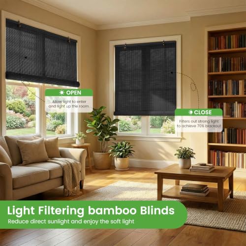 Image of BAYUE Bamboo Blinds, Roll Up Window Shades with Light Filtering for Home