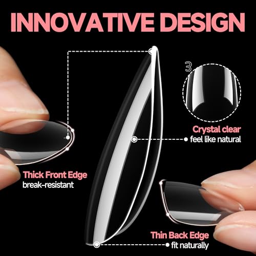Image of UNA GELLA Short Almond Nail Tips, 504PCS Long Lasting Short Almond Soft Gel Full Cover Nails Tips False Nails Clear Acrylic Gelly Tips for Acrylic Nail Extensions Press On Nails, 12 Sizes