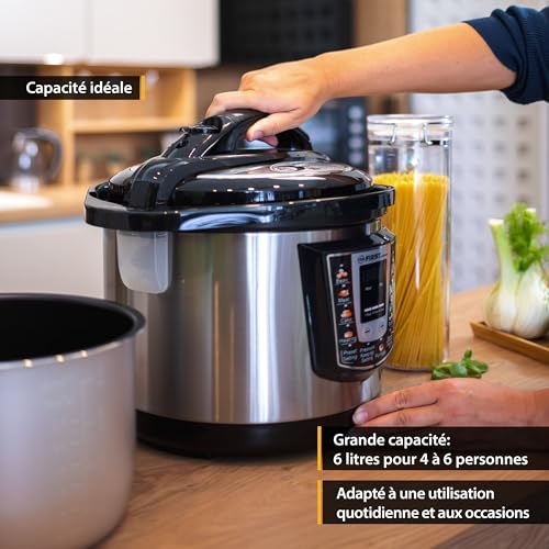 Autocuiseur Multifonction 6L, Multicuiseur Electrique avec 9 Programmes, Fonction Maintien au Chaud et Minuterie Intégrée, Acier Inoxydable, 1000W, Cuiseur à riz, Argent – Image 5