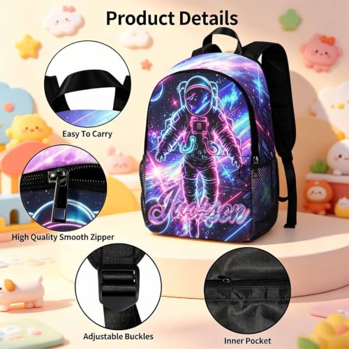 Image of Custom Kids Backpack for Boys Toddler Backpacks Back to School Bookbag Set | Kid Personalized Backpack with Lunch Bag Boys Kindergarten Elementary Preschool Daypack Birthday Gifts Neon Sci-Fi Space Man