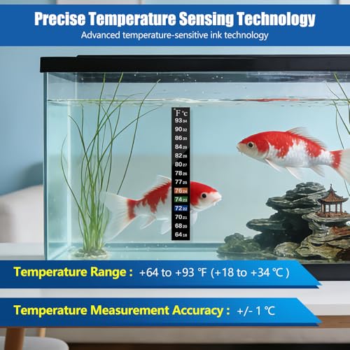 Image of Adhesive Fish Tank Thermometer Strip Aquarium Thermometer Sticker Display 64-93 ℉ (18-34 ℃) Brewing Thermometer Test Strip 6 PCS