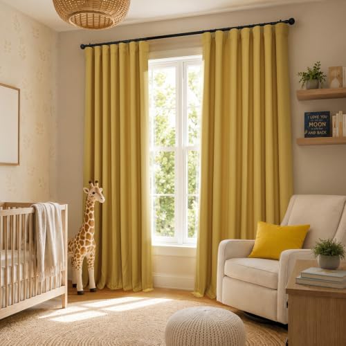 Image of HPD Half Price Drapes - Faux Linen Curtains for Living Room (1 Panel) - 50W X 96L - Textured Room Darkening Curtains for Bedroom 96 Inches Long - Drapes for Home Decor, Graphic Gold