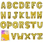 Wellin 16&#34; Gold Foil Mylar Letter Balloons A-Z 26pcs Mega Pack, Aluminum Hanging Foil Film Alphabet Letter (A-Z (Pack of 26), gold)