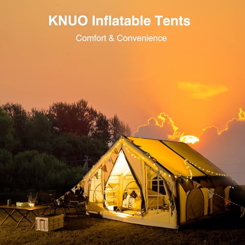 Image of KNUO Inflatable Camping Tent, Large Blow-Up Air Tent, No Assembly Needed Luxury Glamping House, Oxford Fabric