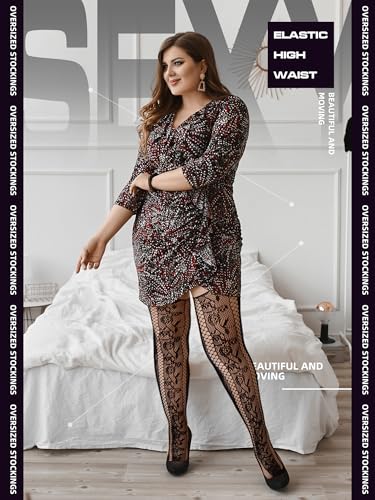Image of Jadive 6 Pairs Women Plus Size Suspender Tights Fishnet Thigh High Stockings Garter Belt Lingerie Pantyhose