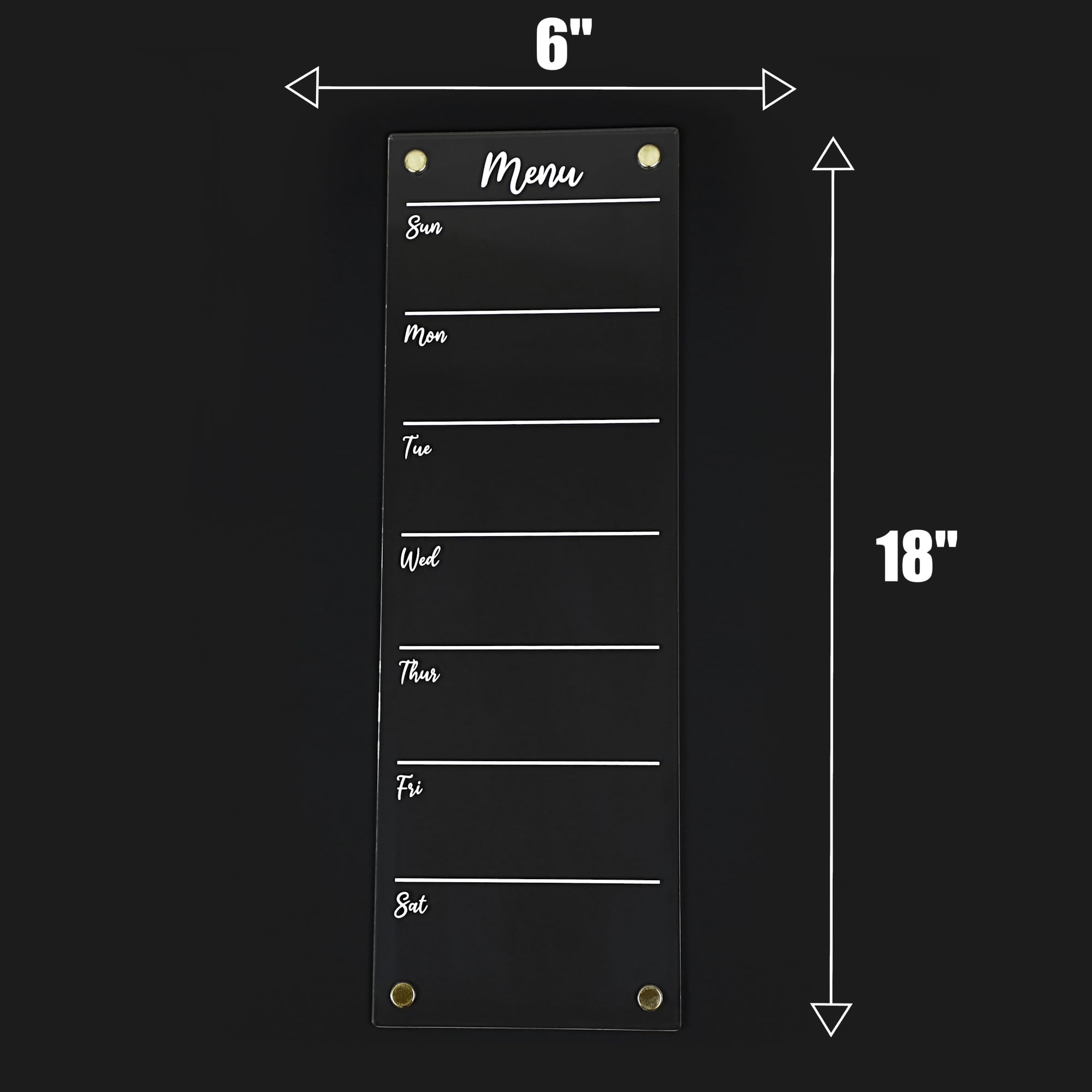Blue Comet Acrylics - Clear Acrylic Magnetic Weekly Menu Board for Kitchen Fridge, Dry Erase Meal Planner (6 x 18 Inches) Includes 4 White Markers