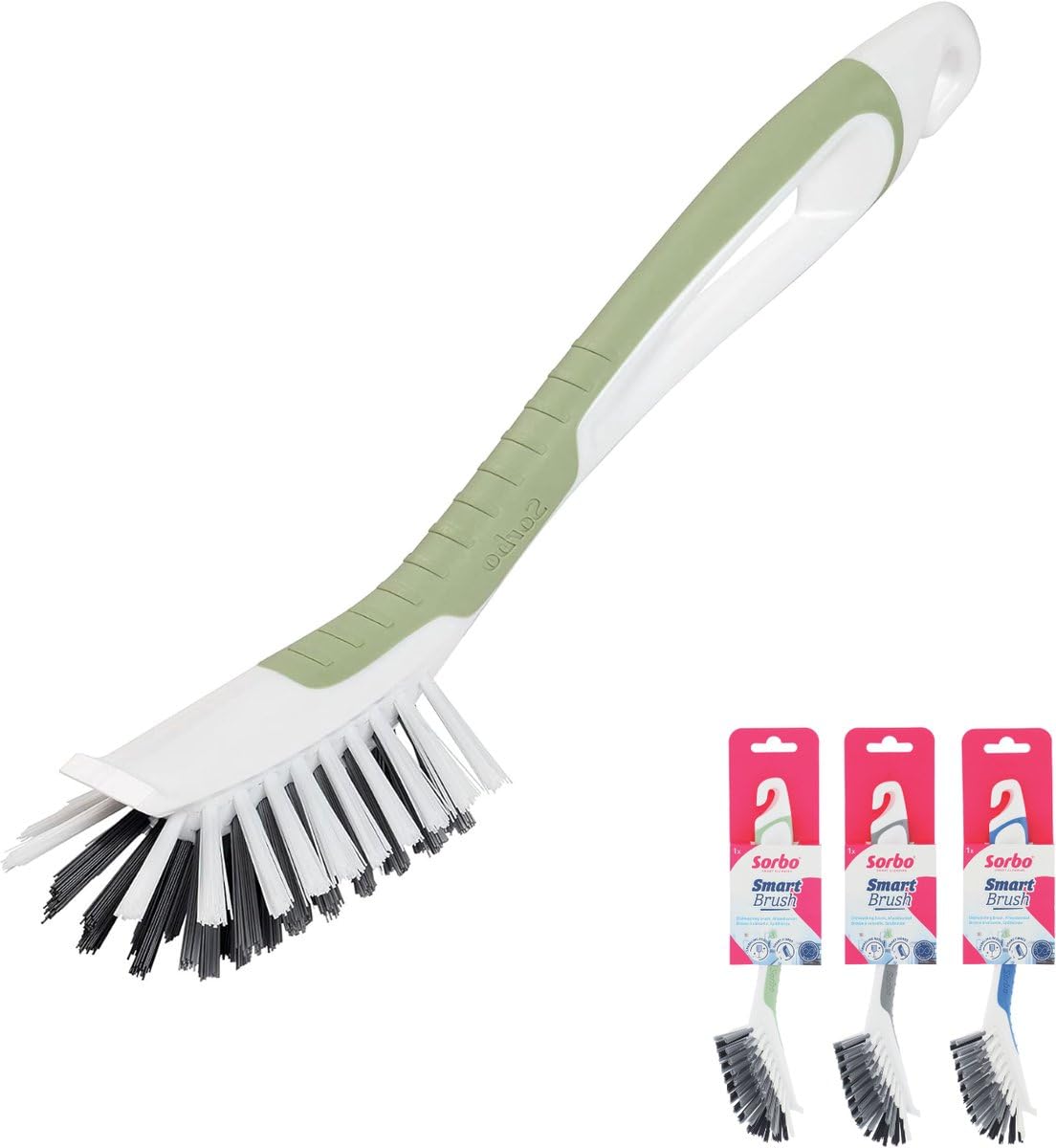 Sorbo Smart Brush Dish Brush - With 3 Bristle Types & Dirt Scrapers - Non-Slip Soft Grip - For Sensitive & Stubborn Dishes Plastic - Floats in Water - Blue