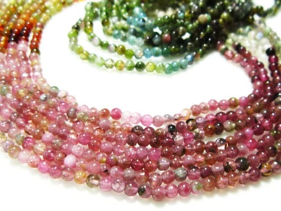 Multi Tourmaline Smooth Round 3mm fil de perles rondes pour DIY