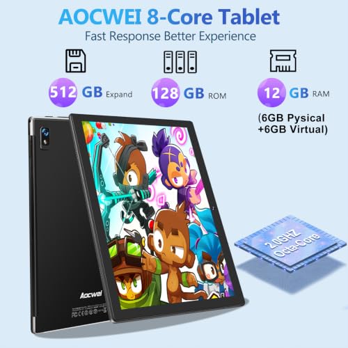 Image of 10 inch Tablet with Keyborad Octa-Core Android 13 Tablets PC with 12GB RAM 128GB ROM 1TB Expand, 8000 mAh Battery, 1280 x 800 IPS Display, 5G WiFi, GPS, Dual Camera,Case Mouse, Split Screen (Black)