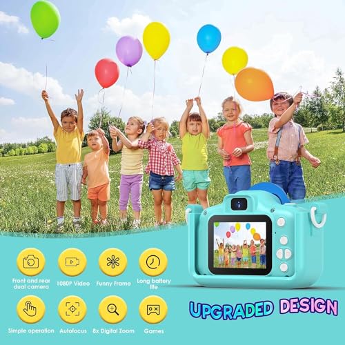 Image of Digital Mini Camera for Kids (Ages 3-12) - Fun Unicorn Silicone Cover, Perfect Toy for Boys & Girls (Shark-Blue)