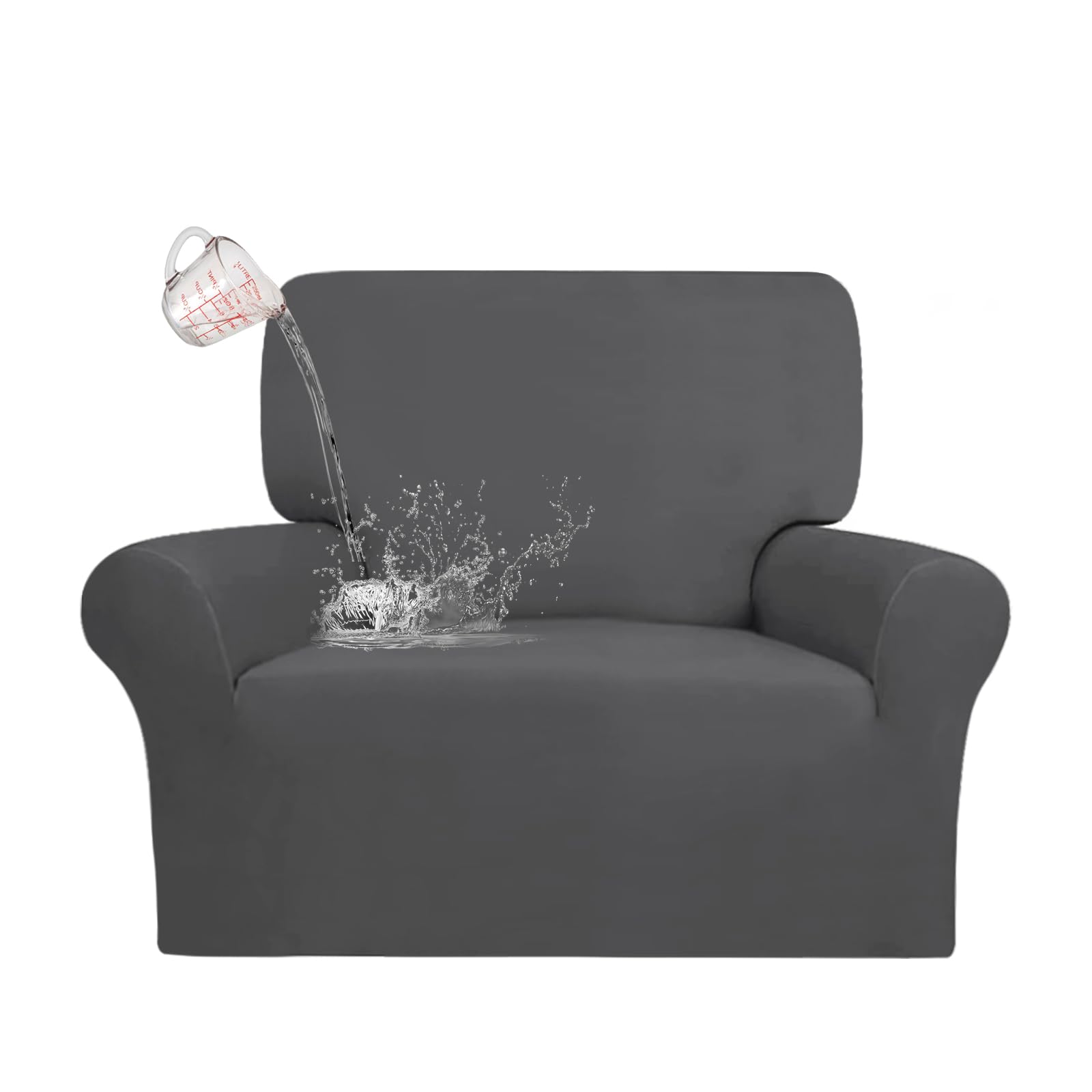 ALIECOM 100% Waterproof Arm Chair Covers for Living Room Armchair Slipcovers Stretch Sofa Chair Covers with Arms Washable Couch Chair Slipcover Pet Dog Chair Slip Cover Protector (Dark Gray, Small)