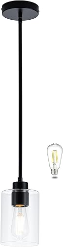 Miniatura 1 de MAYNA Paquete de 1 lámpara colgante moderna, lámpara colgante de granja negra con pantalla de vidrio transparente, lámparas colgantes de altura