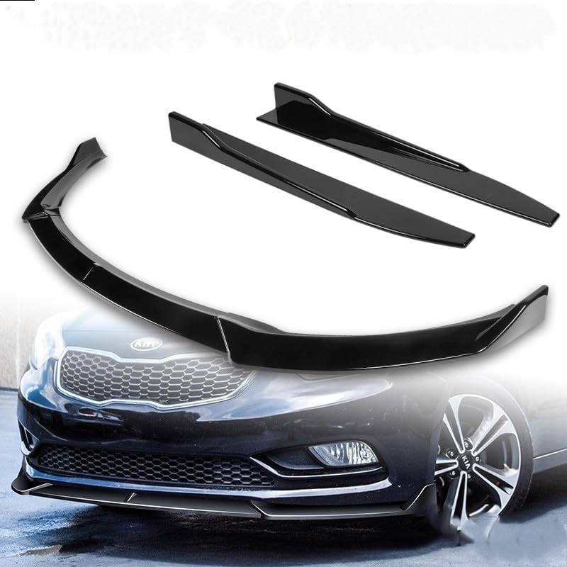 5pcs Combo Front Bumper Body Kit Lip + Side Skirt Extensions Diffuser Compatible with 2014-2016 Kia Forte EX LX SX 2015 (Painted Black)