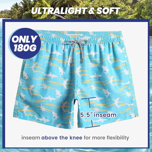 Image of maamgic Mens Swim Trunks 5 inch Quick Dry Beach Shorts Bathing Suits with Mesh Lining Pockets Shark Green X-Small