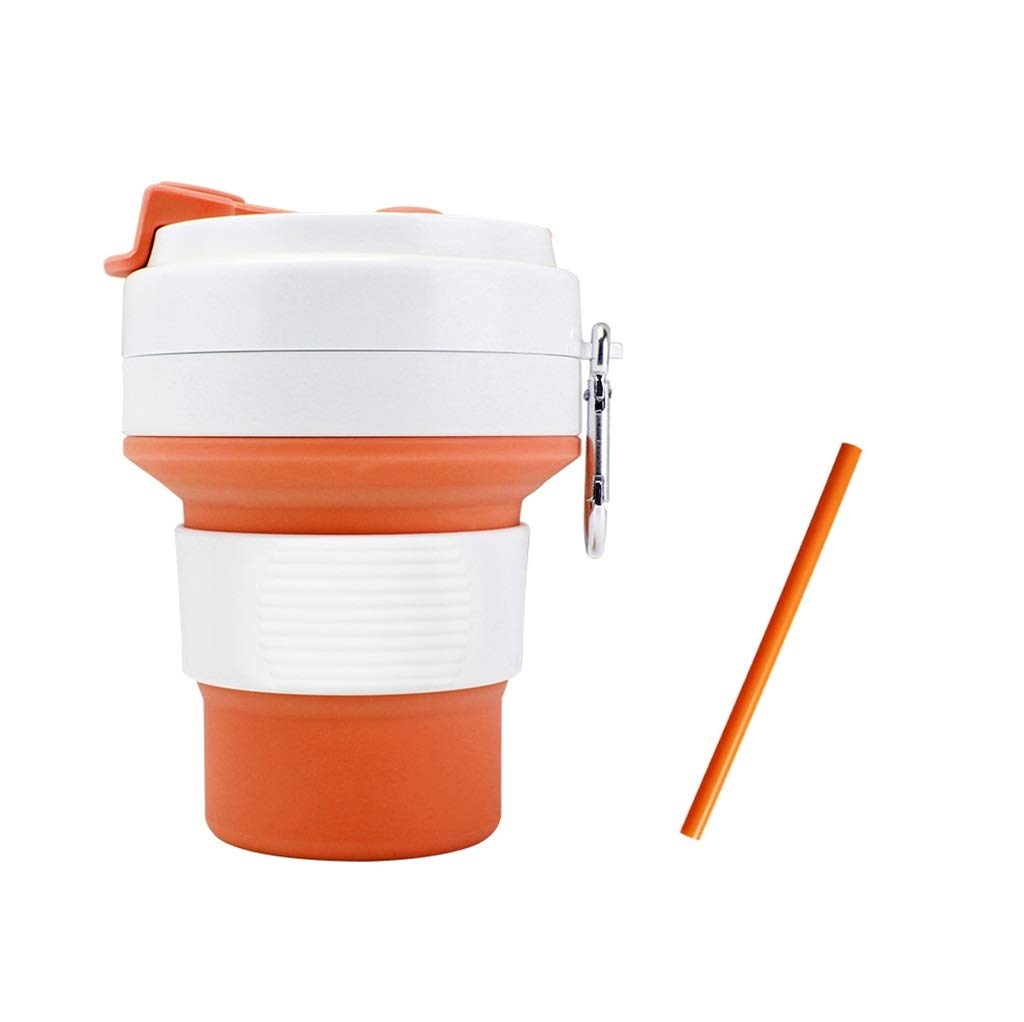 Klappbarer Wasserbecher, Silikon Tragbar Mini Outdoor-Reisen Hohe Temperaturbeständigkeit Mit Strohhalm 350ml (6 Farben)
