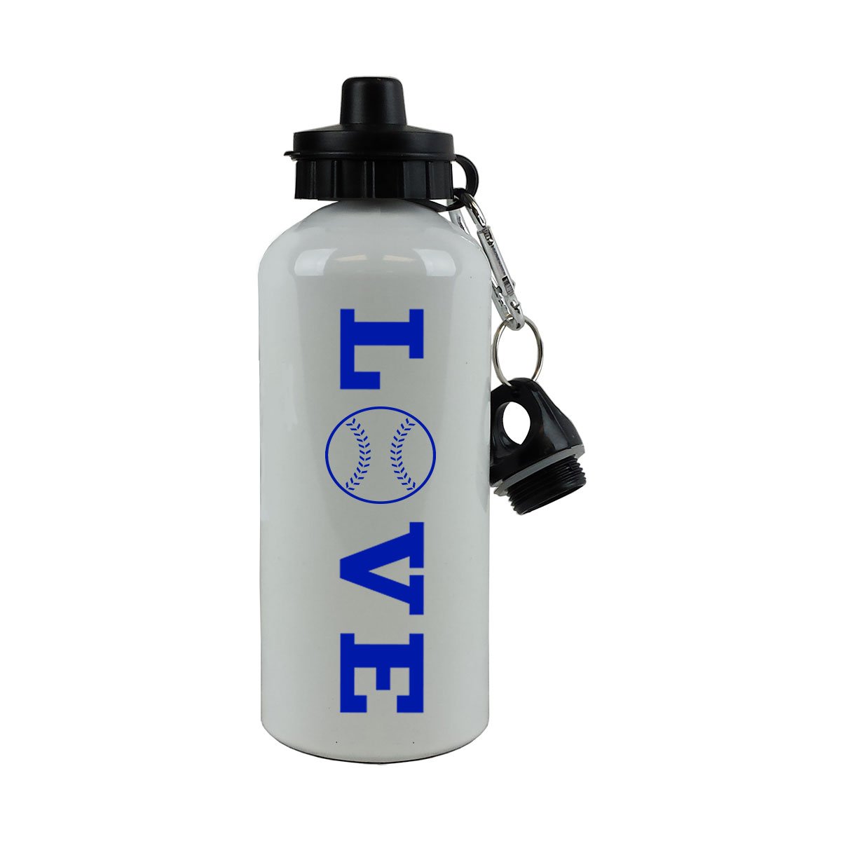 Love Baseball/Softball Sports Team Aluminium weiß Finish 20 Unze 600 ml Sport Wasser Flasche mit Karabiner, blau