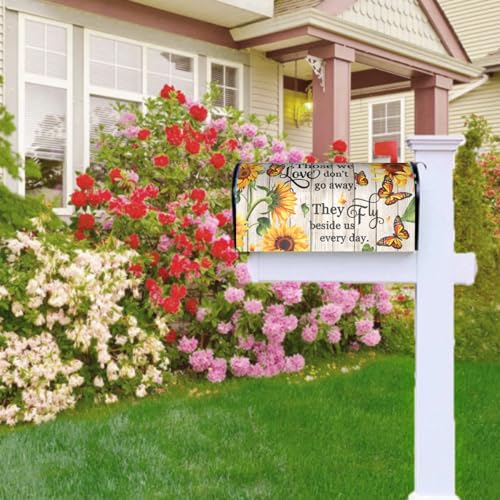 Image of Sunflower Butterfly Mailbox Covers Magnetic- Spring Summer Standard Size 21x18 Inch- Rustic Wood Memorial Mailbox Wrap Letter Post Cover Decoration for Yard Garden Outdoor Outside