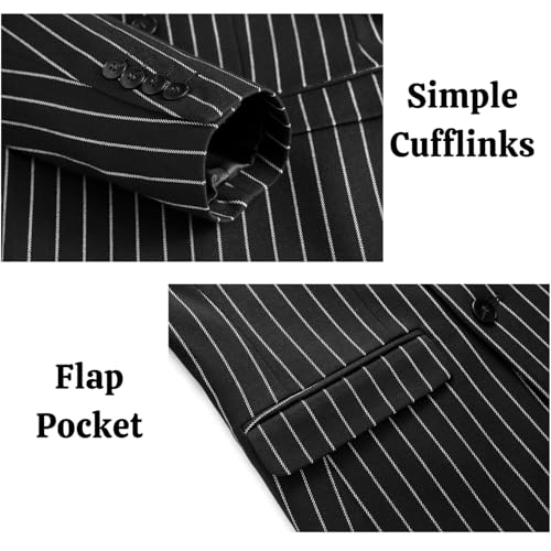 UNINUKOO Mens 2 Piece Pinstripe Suit for Men Double Breasted Tuxedo Business Wedding Dinner Party Jacket Pants Suit Set3