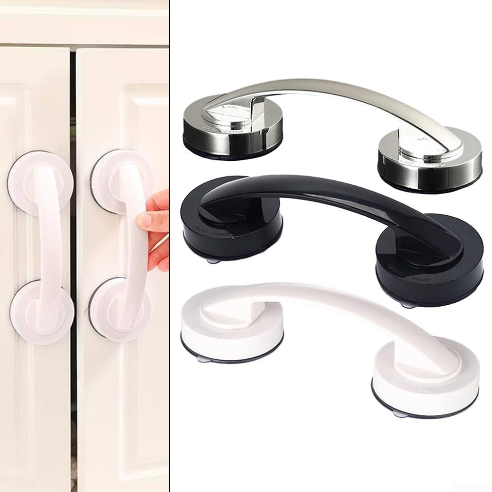Maniglia a ventosa per bagno e cucina con installazione senza trapano, blocco di sicurezza, adatto per legno verniciato, vetro e piastrelle, supporta una capacità di carico di 5 kg