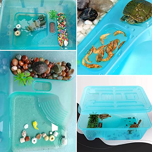 Image of Pawing Turtle Aquarium Tank, Reptile Habitat, Terrapin Lake, Basking, Swimming, Breeding, Hibernation, Feeding, Platform for Tortoise, Crayfish Crab (2 Feet, Blue)