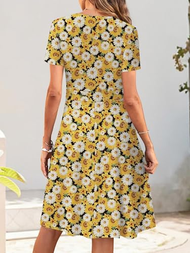 Image of MSBASIC Womens Summer Wrap V Neck Casual Dresses Floral Short Sleeve A-Line Midi Sundress