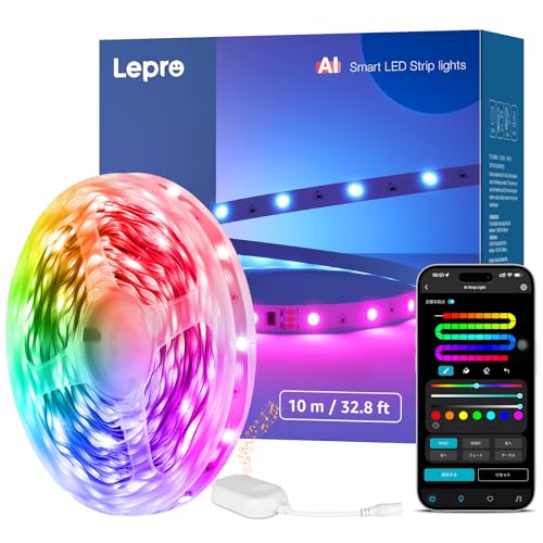 Lepro S1 AI ledテープライト 10m AI照明デザイン アシスタント MagicColor 流れるテープ 1600万色 調光調色 Alexa/Google Home対応 音楽同期 300連 スマート テープライト WiFi/Bluetooth対応 虹色 アドレサブル RGB 間接照明 両面テープ付 DIY 非防水【Leproアプリ アカウント登録要】[S1-10-JP]