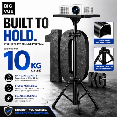 Image of BIG VUE Projector Tripod Stand | 23 inch to 46 inch Height Adjustable Laptop Floor Stand with Plate | Multi-Purpose Heavy-Duty Portable Mount for Speaker, Office, Home Theater, Events, Stage, Studio, DJ Racks