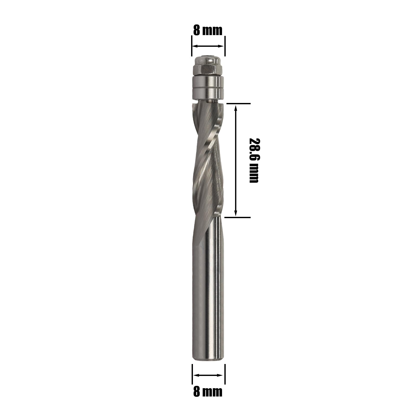 Fresa a filo a spirale a gambo da 8 mm, fresa in carburo monoblocco taglio Up, per tagliatrice, scanalatura a spirale, diametro di taglio 8 mm, lunghezza di taglio 28,6 mm
