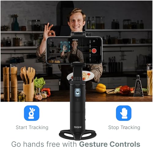 Image of SIGNI FOLLO Compact AI Face Recognition Tracker 360 Degree Rotation, Adjustable Height, Fill Light, Smart Tracking, Start /Stop Gestures for Mobile Phone & Gopro Compatible with SIGNIPOD Tripod