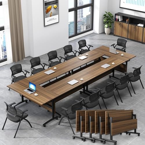 6 Pack Conference Room Table,Mobile Conference Table on Wheels,Large Rectangle Meeting Tables for 12,Folding Training Seminar Tables with Casters,Modern Business Conference Boardroom Table for Office