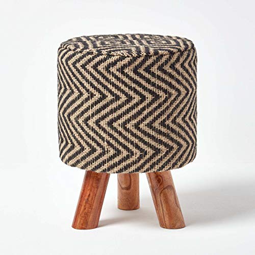 Image of HOMESCAPES Natural Black Tall Tribal Style Footstool - 32 x 32 x 42 cm