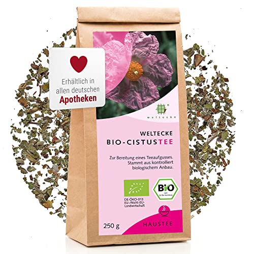 Weltecke Bio-Zistrosen-Tee lose 250 g | Frisch abgefüllt in Deutschland | Aromatisch-herber Kräuter-Tee von der Zistrose | Natürlich vegan | Ohne künstliche Aromen & Zucker | Cistus Incanus