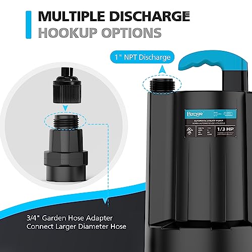 Image of Automatic Water Pump, 2250GPH Sump Pump Submersible Basement Portable Electric Utility Water Pump Removal for Pool Draining Basement Hot Tubs Garden Pool Cover Pond, Black
