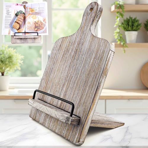 Wood Cookbook Stand Holder Adjustable Gray