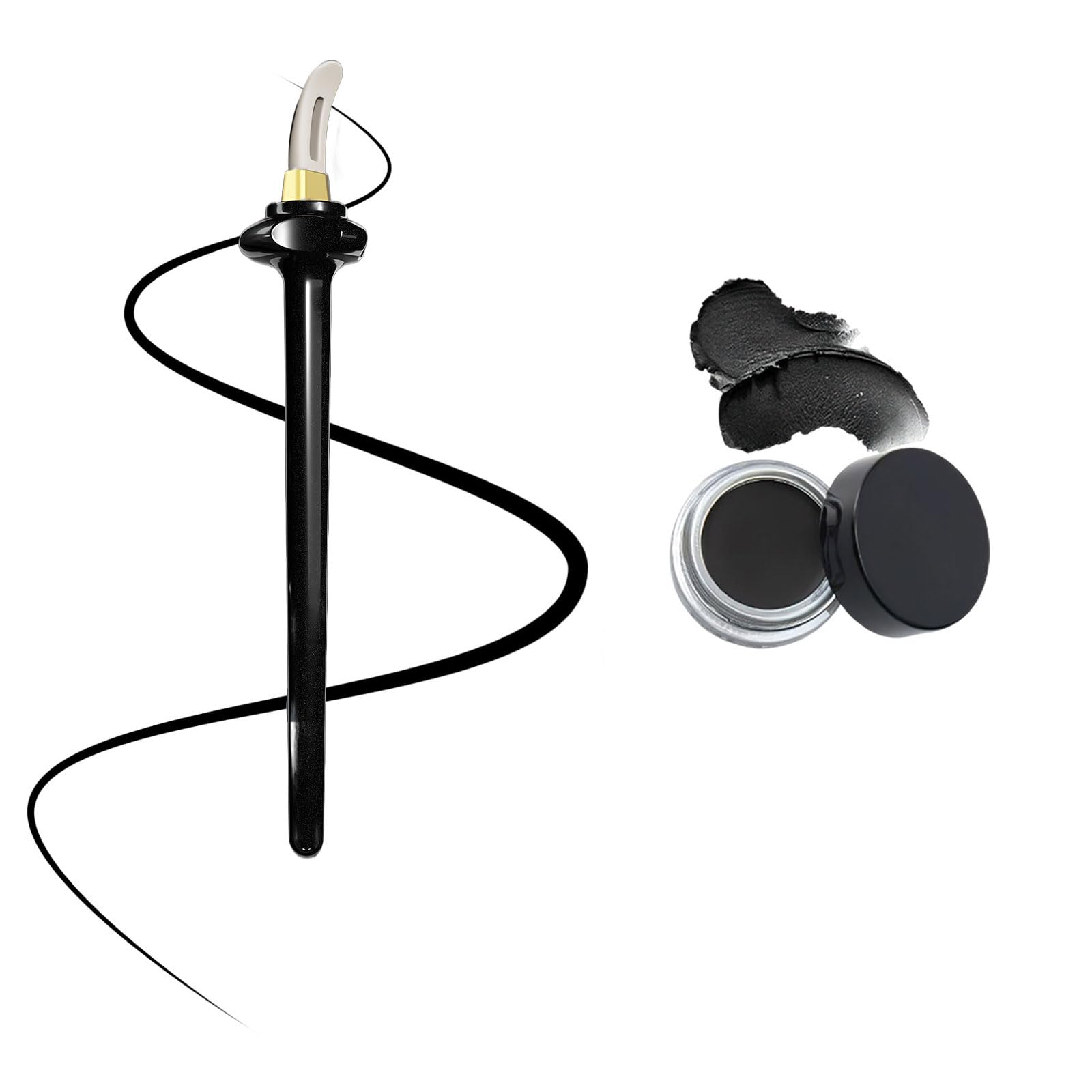 1 Set Silicone Eyeliner Tools Waterproof Brush Kit Reusable Eyeline with Black Eyeliner Cream Easy No-Skip Gel(Black)