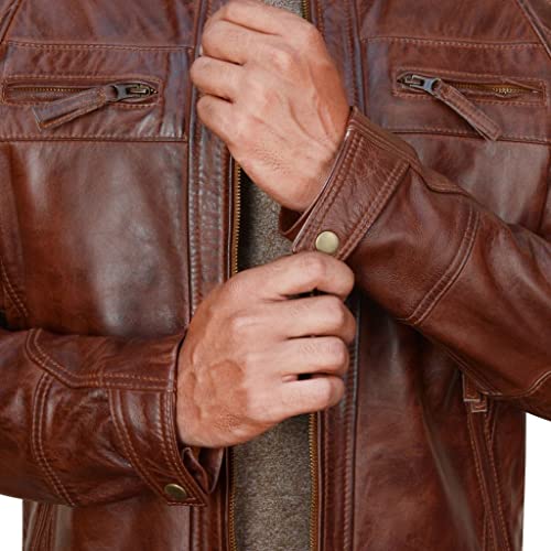 Image of Black Leather Jacket Men - Black Real Lambskin Mens Motorcycle Jacket