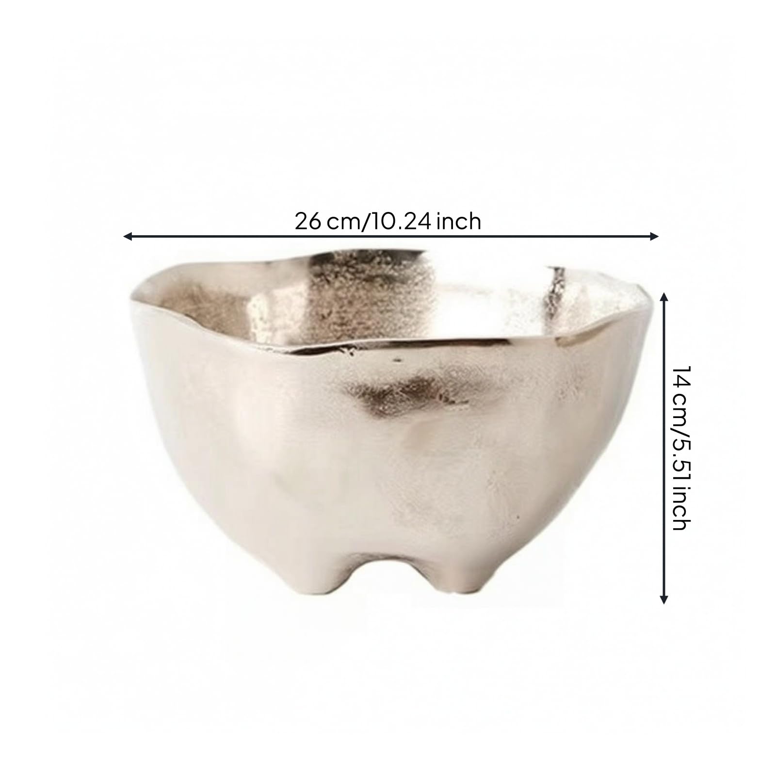 KESOTO Cuenco corativo Plateado | Texturizada, Maceta Aluminio Martillado, Versátil, para Estante, 26x26x14cm