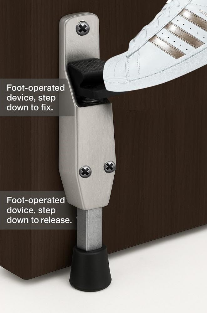 Fithome Door Stopper, 4 Packs Kickdown Door Stop with One Touch Adjustable Height and Rubber Tip 4 Inches, Heavy Duty Door Stops, Door Holder, Bottom of Door