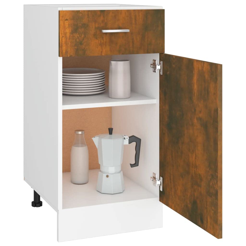 Holzunterschrank mit Schublade und Zwei Fächern Lyon Räuchereiche 40x46x81,5 cm Küchenunterschrank zur Aufbewahrung von Geschirr und Kochutensilien