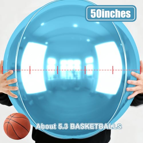 Image of 50 Inch Metallic Light Blue Round Foil Balloons 3pcs Large Mylar Balloons | Jumbo Giant Helium 4D Ball Balloons for Birthday Party, Graduation, Wedding, Christmas, New Year, Disco Prom Party Decoration
