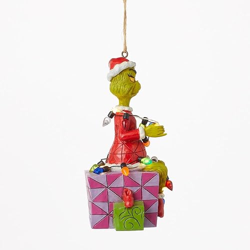Miniatura 4 de Enesco Dr. Seuss Grinch por Jim Shore Santa Grinch - Figura colgante y luces LED, adornos coleccionables para árbol de Navidad hechos a mano de