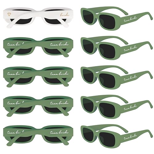 LotsBuyLots 10 Pack Retro Rectangle Sunglasses Women Vintage Square Glasses for Bachelorette Party Favors Bridesmaid Gifts (TB-Sage Green)