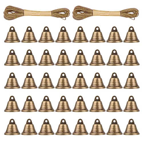 TTYSHIP® 40 Pezzi Campanelli in Bronzo Piccoli Vintage, Campanellini con 2 Corda di Canapa, Campanellini Natalizi, Vintage Piccola Campana per Fare Campanelli Eolici