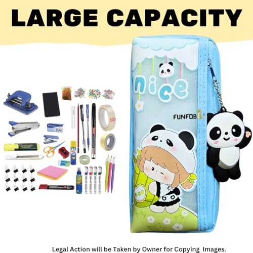Image of Funfob Panda Pencil Pouch for School College for Pen Pencil Panda Pencil Box Travel or Cosmetic Case | Panda Pouch Keychain Blue