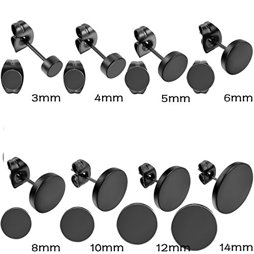 Flongo Men's Women's 12mm Round Stainless Steel Black Tunnel illusion Tapers Cheater Faux Fake Stud Earrings4