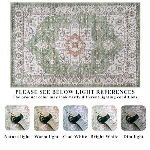 RUUGME Washable 9 ft Round Area Rug - Large Boho Rugs for Living Room Stain Resistant Carpet Vintage Tribal Rugs for Bedroom Kitchen Bathroom with Non Slip Backing Floor Decoration Mat 9ft Sage