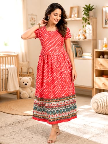 Image of RITIJYA Zipless Feeding Kurta Dress for Women | Maternity Nursing Kurti, No-Zip Easy Access | Extra Pleats Pre to Post Pregnancy | Quick-Dry Fabric | S-4XL