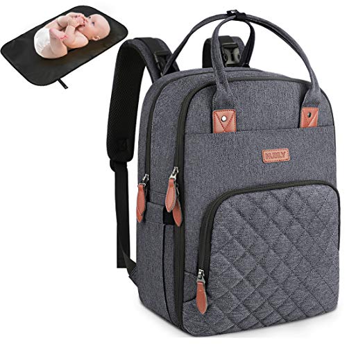 Mochilas para Pañales Biberones,Multifuncional Impermeable Mochila Maternidad,con Portátil Cambiador Gran Capacidad Bolso Cambiador Bebe con Bolsillo Térmico para Biberones (Gris Oscuro) Cover